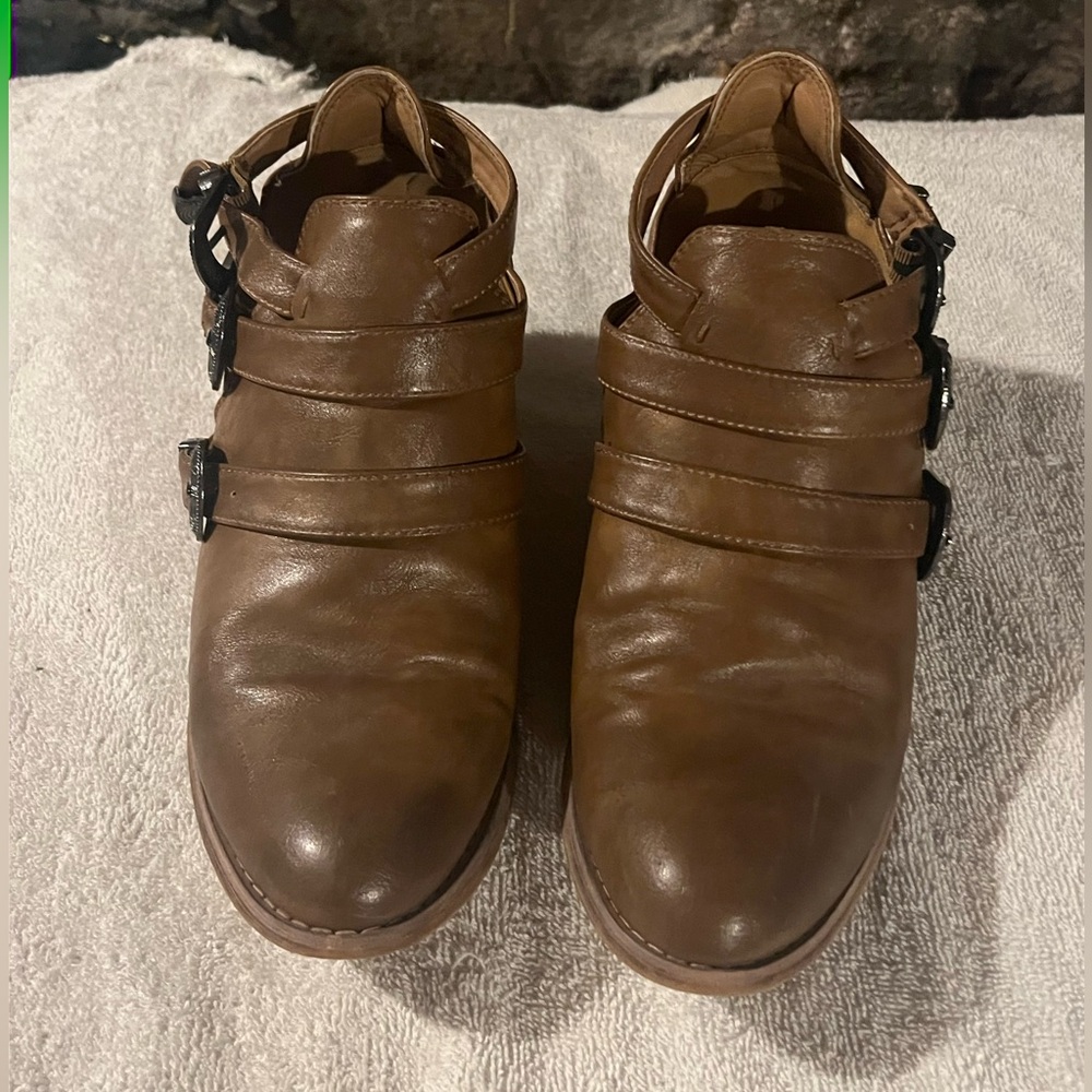 Maurices Brown Heeled Boots with Black Buckles